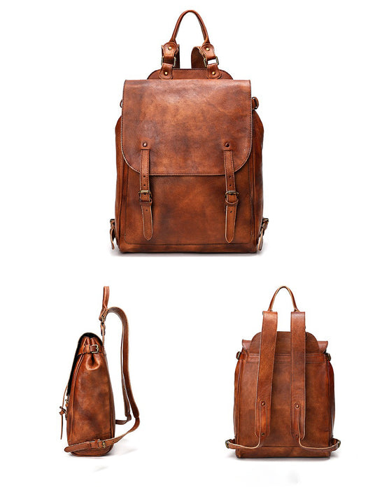 Handmade Tanned Large Capacity Leather Backpack for Men Details