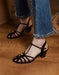 Handmade Velvet T-strap Vintage Chunky Heels Sandals Black July Shoes Collection 2026 95.00