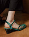 Handmade Velvet T-strap Vintage Chunky Heels Sandals Green July Shoes Collection 2026 95.00
