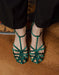 Obiono Handmade Velvet T-strap Vintage Chunky Heels Sandals Green July Shoes Collection 2026 95.00