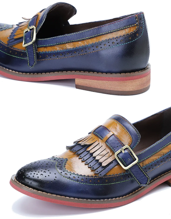 Handmade Vintage Brogue Style Two-tone Tassel Loafers