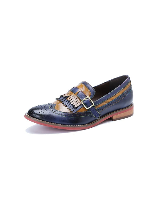Handmade Vintage Brogue Style Two-tone Tassel Loafers