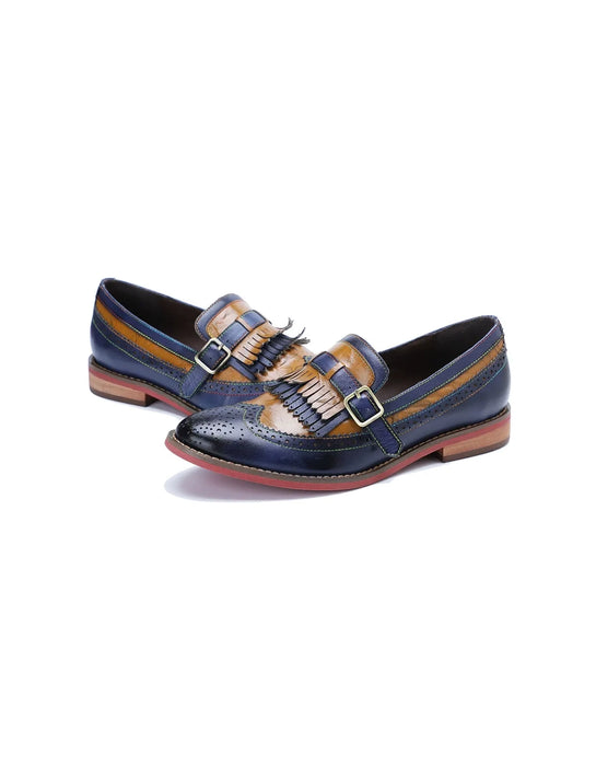 Handmade Vintage Brogue Style Two-tone Tassel Loafers