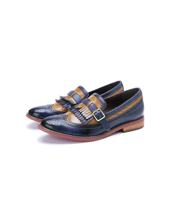 Handmade Vintage Brogue Style Two-tone Tassel Loafers