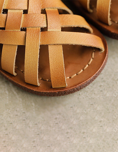 Handmade Retro Leather Woven Flat Sandals