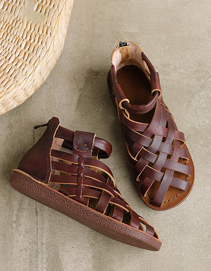 Handmade Retro Leather Woven Flat Sandals — Obiono