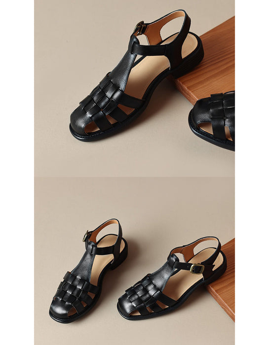 Handmade Vintage Leather Woven T-strap Sandals Slingback May Shoes Collection 2026 105.00