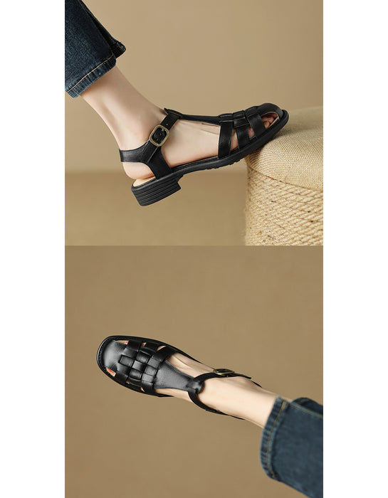 Handmade Vintage Leather Woven T-strap Sandals Slingback May Shoes Collection 2026 105.00