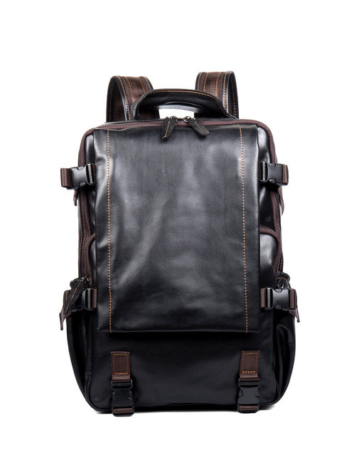 Handmade Genuine Leather Large Capacity Backpack for Men in Black