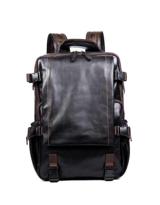Handmade Genuine Leather Large Capacity Backpack for Men in Black