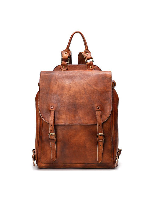 Handmade Tanned Large Capacity Leather Backpack for Men in Brown