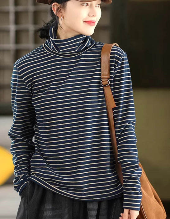 High Neck Long Sleeve Striped Base Layer Top for Women Feb New In 2026 41.00