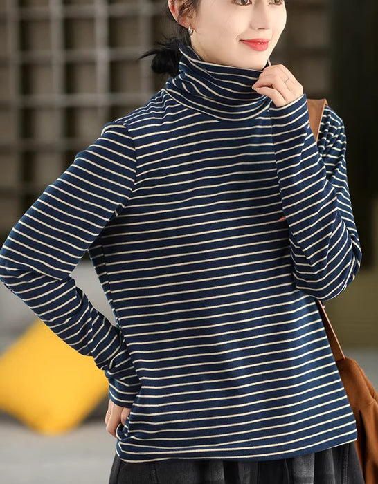 High Neck Long Sleeve Striped Base Layer Top for Women Feb New In 2026 41.00