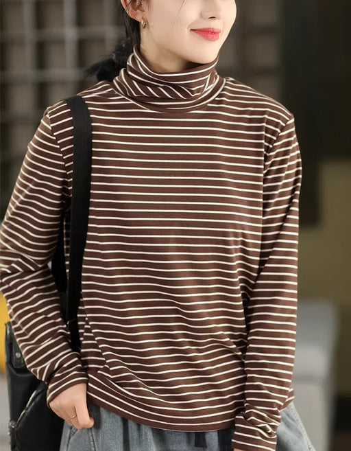 High Neck Long Sleeve Striped Base Layer Top for Women Feb New In 2026 41.00