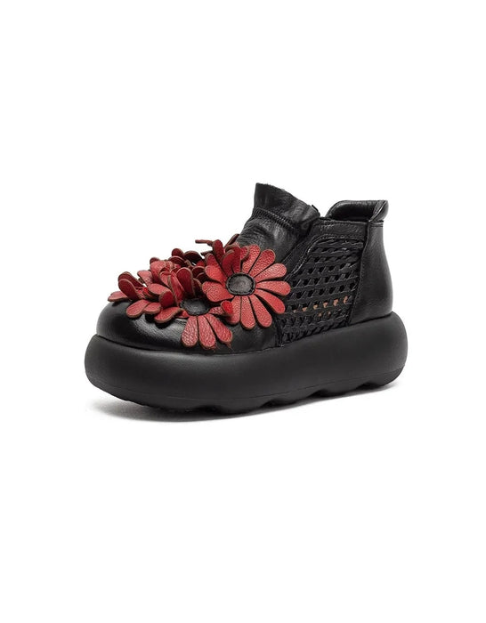 Hollow Breathable Leather Flowers Platform Boots Sandals March Shoes Collection 2026 95.00