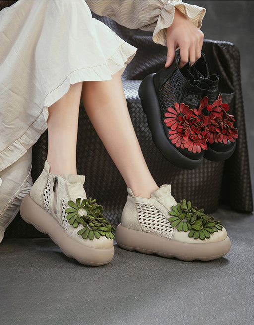 Hollow Breathable Leather Flowers Platform Boots Sandals March Shoes Collection 2026 95.00