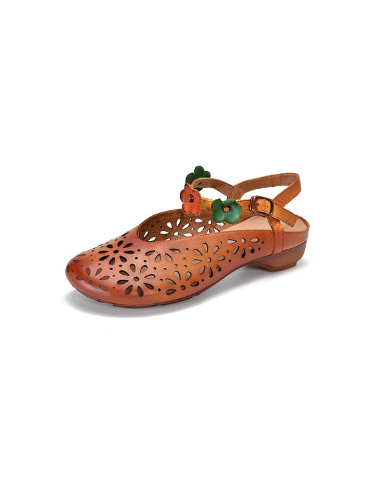 Hollow Leather Handmade Retro Sandals Slingback