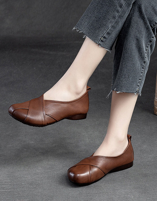 Leather Cross Comfortable Retro Flat Shoes