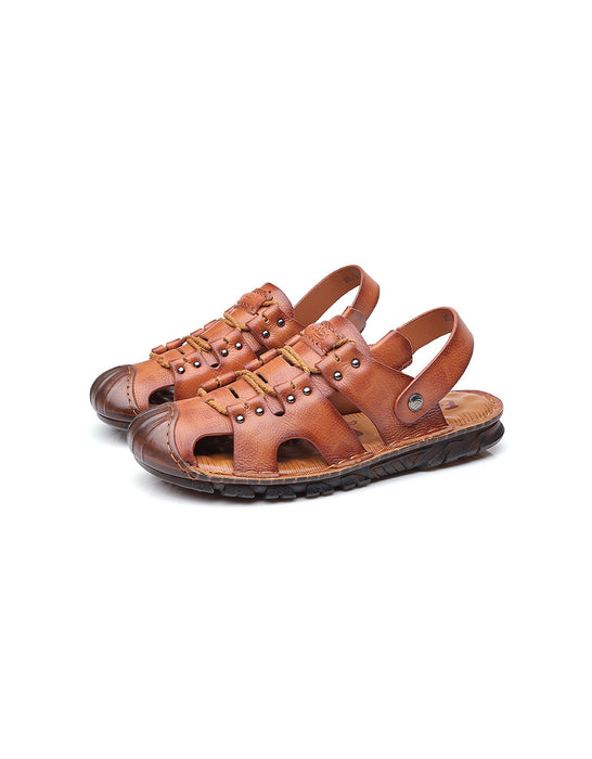 Leather Cut-out Lace-up Sandals Slingback for Men 38-44