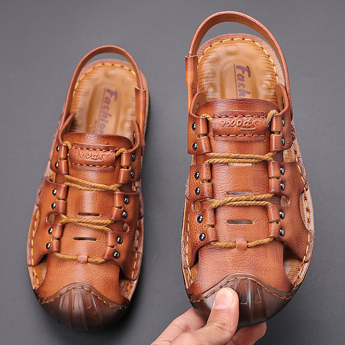 Leather Cut-out Lace-up Sandals Slingback for Men 38-44