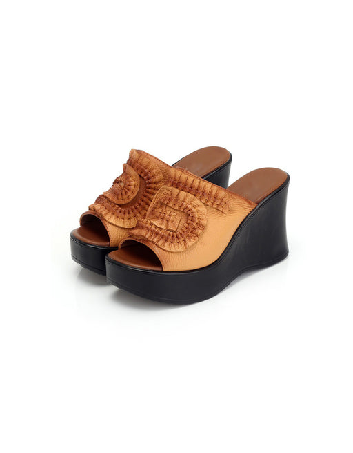 Leather Flower Front Open Toe Wedge Slippers March Shoes Collection 2026 80.00