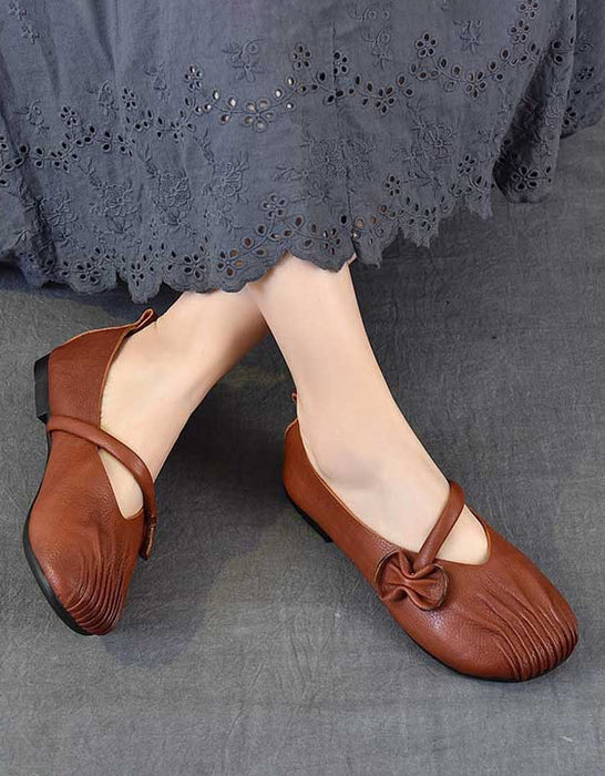 Leather Flower Single Strap Soft Soles Flats Brown Obiono Jan Shoe Trends 2026 79.00