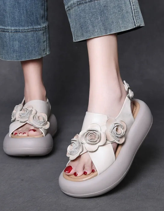Leather Flowers Cross Strap Open Toe Platform Sandals Slingback April Shoes Collection 2026 85.00