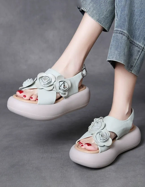 Leather Flowers Cross Strap Open Toe Platform Sandals Slingback April Shoes Collection 2026 85.00