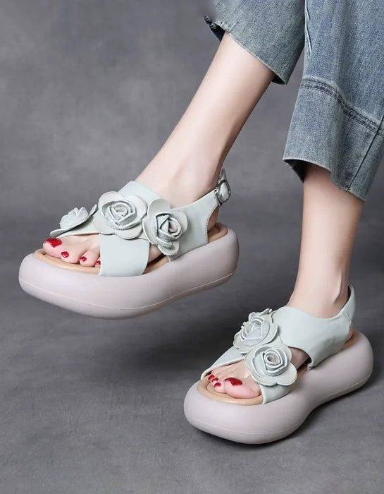 Leather Flowers Cross Strap Open Toe Platform Sandals Slingback April Shoes Collection 2026 85.00