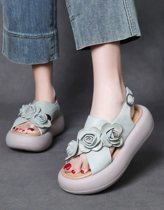Leather Flowers Cross Strap Open Toe Platform Sandals Slingback April Shoes Collection 2026 85.00