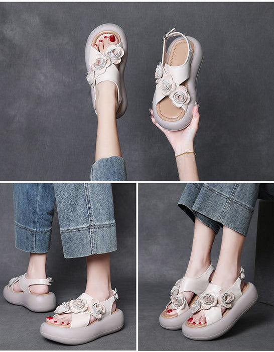 Leather Flowers Cross Strap Open Toe Platform Sandals Slingback April Shoes Collection 2026 85.00
