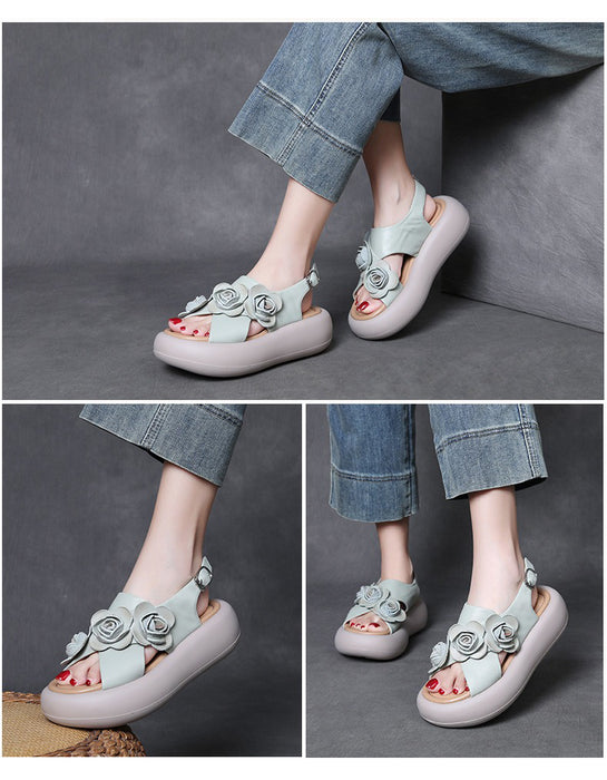 Leather Flowers Cross Strap Open Toe Platform Sandals Slingback April Shoes Collection 2026 85.00