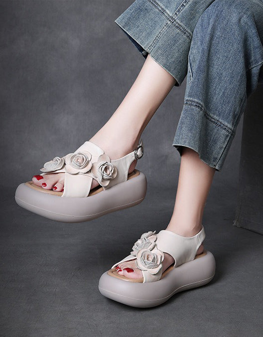 Leather Flowers Cross Strap Open Toe Platform Sandals Slingback April Shoes Collection 2026 85.00