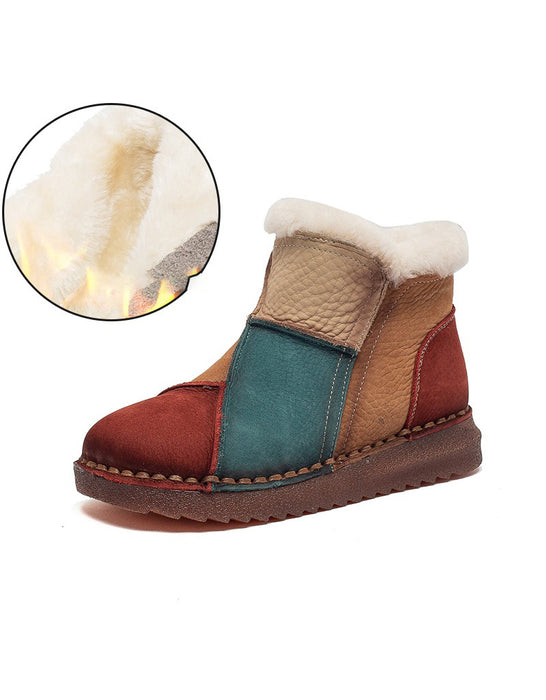 Leather Match Winter Fur Lining Snow Boots