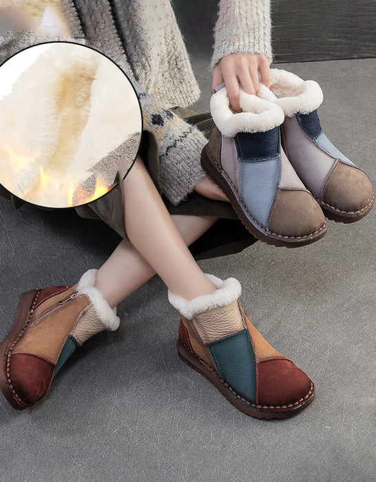 Leather Match Winter Fur Lining Snow Boots