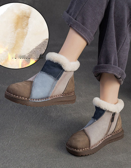 Leather Match Winter Fur Lining Snow Boots