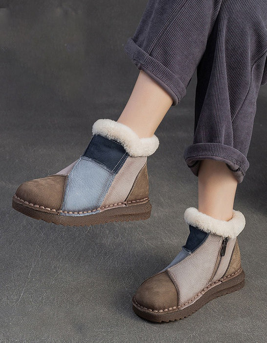 Leather Match Winter Fur Lining Snow Boots