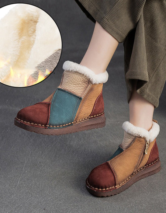 Leather Match Winter Fur Lining Snow Boots