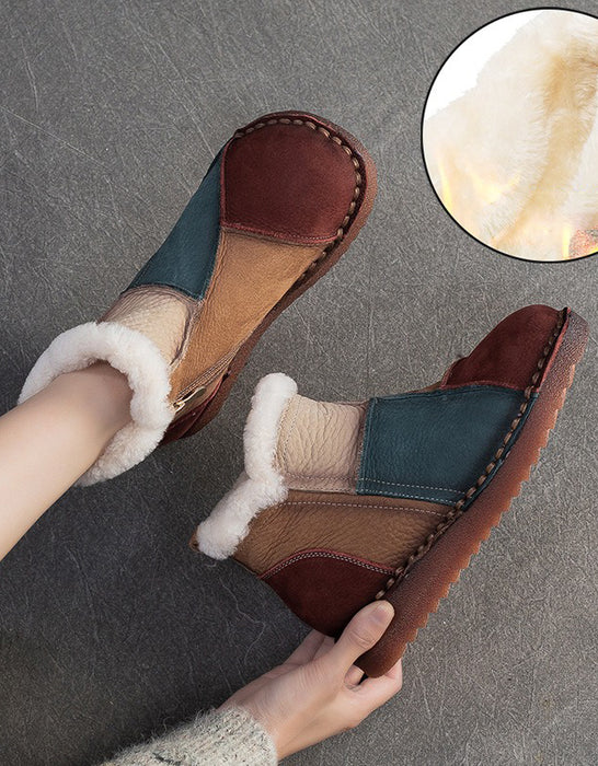 Leather Match Winter Fur Lining Snow Boots