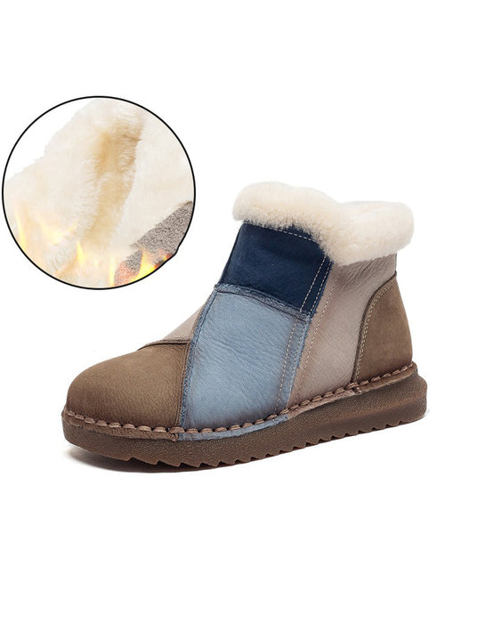 Leather Match Winter Fur Lining Snow Boots