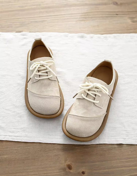 Leather Stitching Lace-up Wide Toe Box Clogs