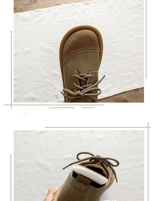 Leather Stitching Lace-up Wide Toe Box Clogs