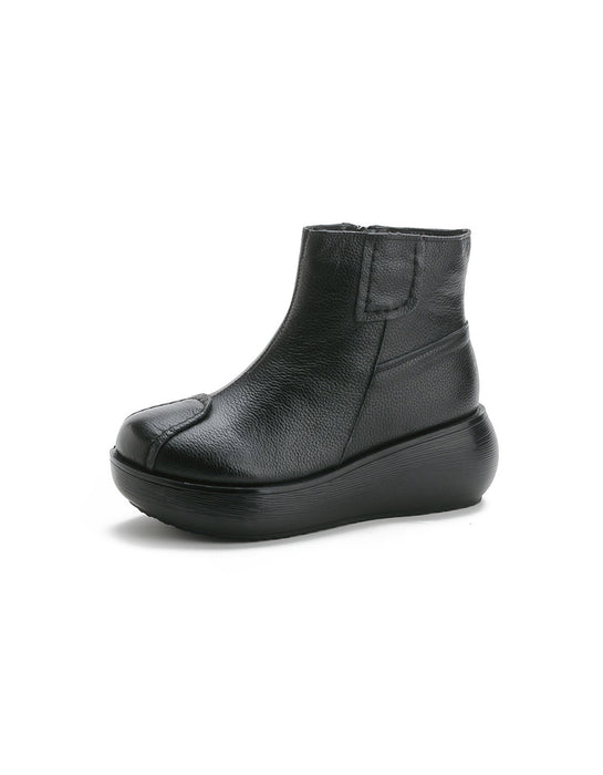 Leather Retro Thick Women's Wedge Boots