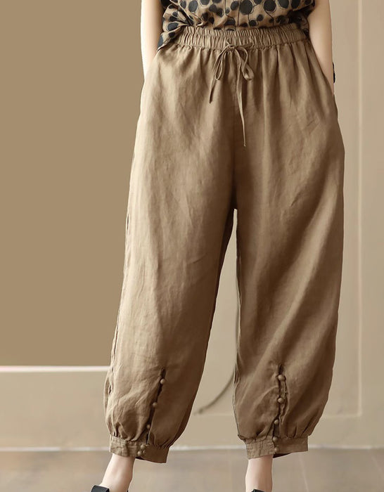 Leg buckled Design Loose Linen Pants