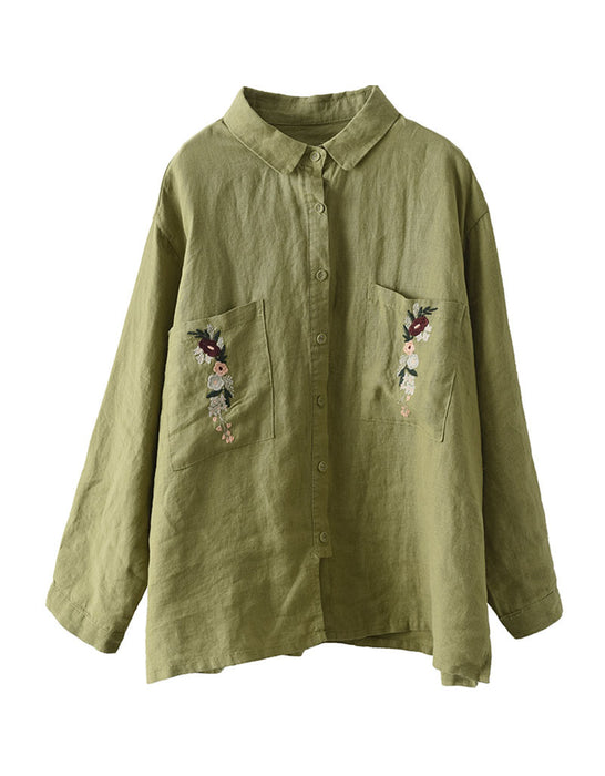 Longsleeve Embroidery Linen Loose Shirt Accessories 51.00