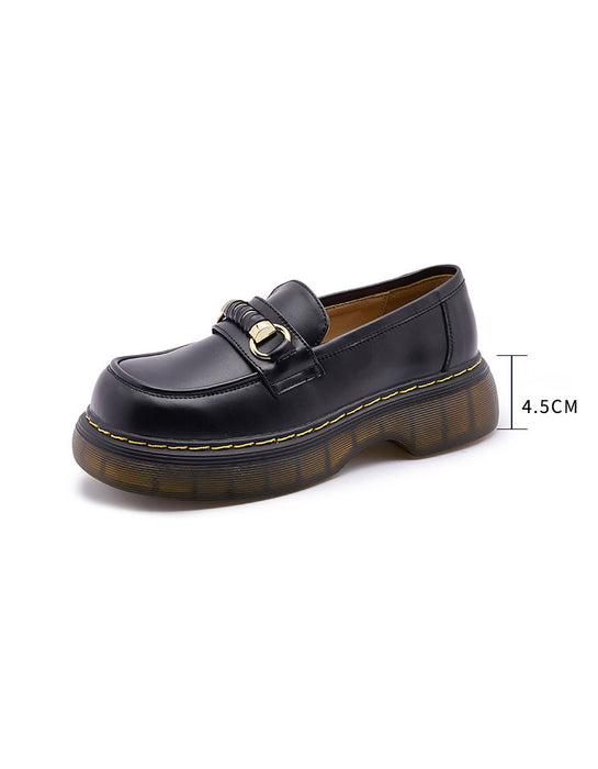 Metal Buckle Deco Square Head Loafers for Women