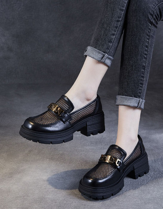 Metal Buckle  Soft Soles Summer Breathable Mesh Loafers