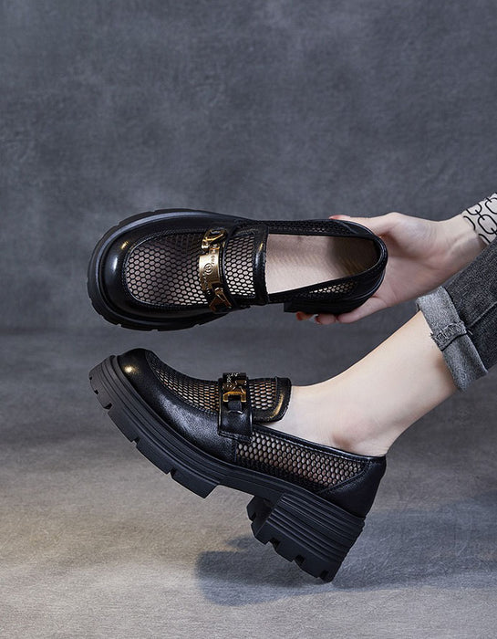 Metal Buckle  Soft Soles Summer Breathable Mesh Loafers