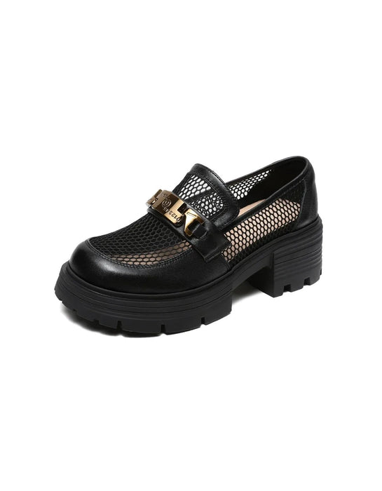 Metal Buckle  Soft Soles Summer Breathable Mesh Loafers