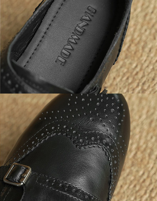 Monk Strap Embossed Vintage Flat Oxford Shoes